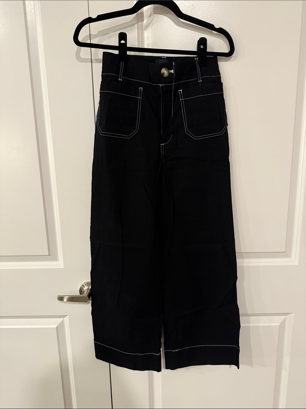 Anthropologie Black Wide-Leg High-Rise Jeans with Contrast Stitching
